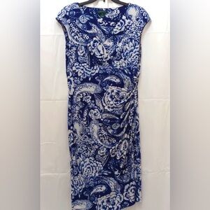 Lauren Ralph Lauren Blue and White Floral Paisley Dress size 8 NWOT